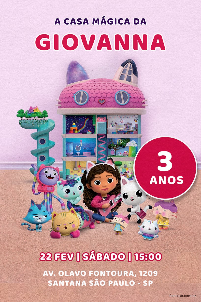 Modelo de Convite de Aniversario - Casa Magica Rosa Criar convite de aniversário - Casa Magica Rosa| FestaLab