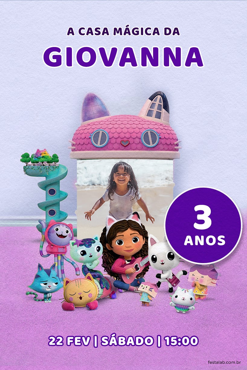 Modelo de Convite de Aniversario - Casa Magica Lilas Criar convite de aniversário - Casa Magica Lilás| FestaLab