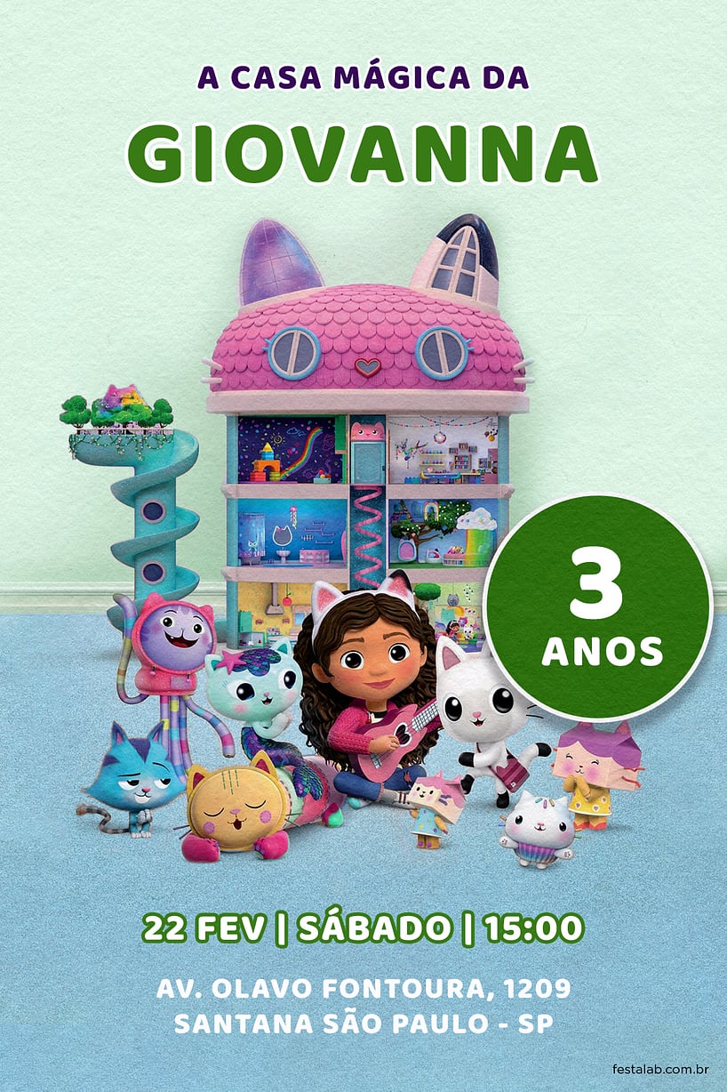 Modelo de Convite de Aniversario - Casa Magica Verde Criar convite de aniversário - Casa Magica Verde| FestaLab