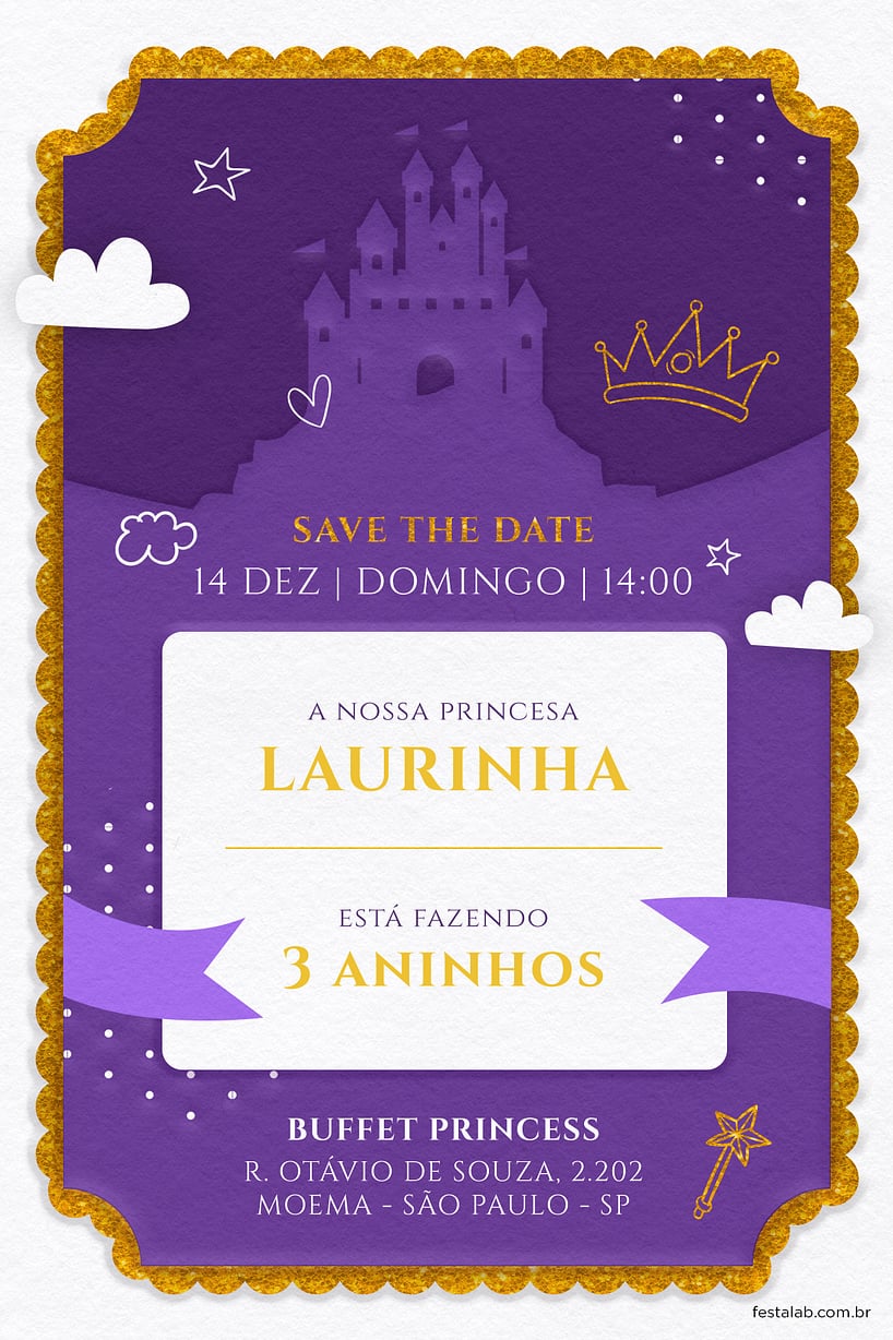 Modelo de Convite de Aniversario - Castelo encantado Criar convite de aniversário - Castelo encantado| FestaLab