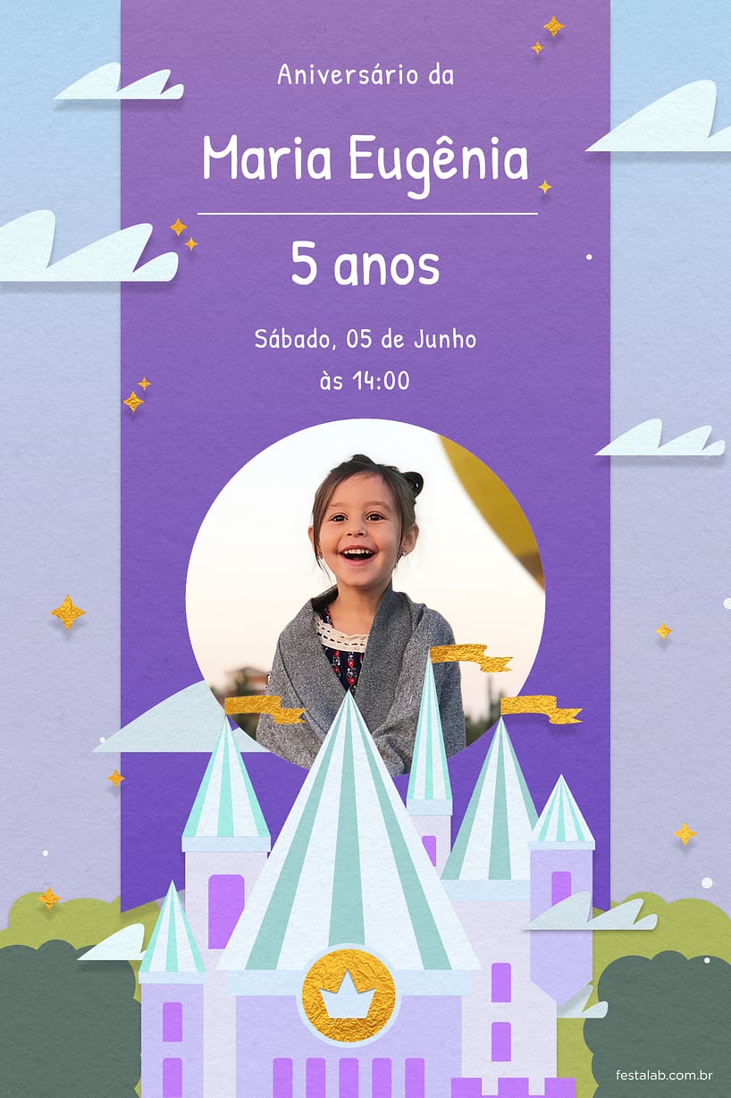Modelo de Convite de Aniversario - Castelo Lilas Criar convite de aniversário - Castelo Lilás| FestaLab