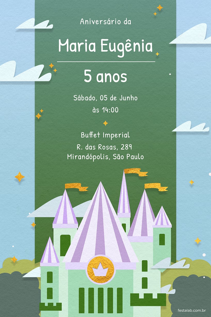 Modelo de Convite de Aniversario - Castelo Verde Criar convite de aniversário - Castelo Verde| FestaLab