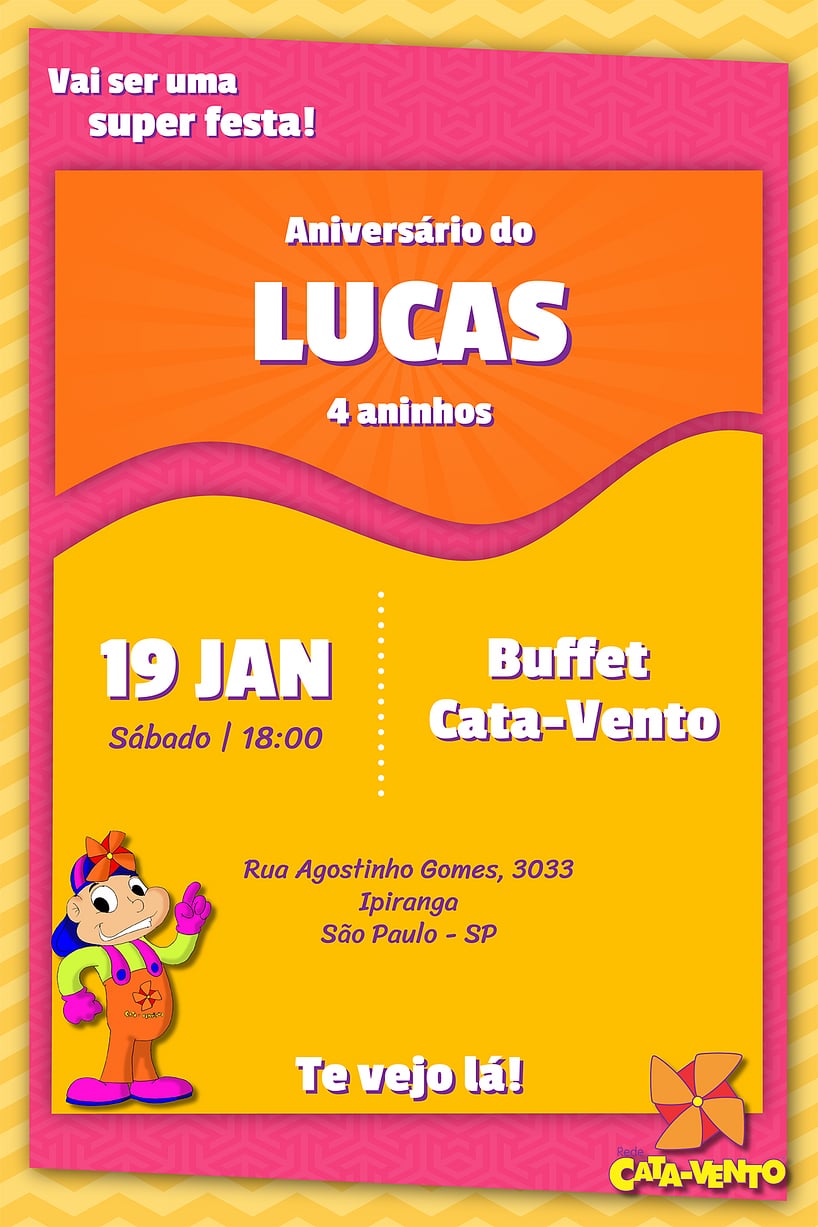 Modelo de Convite de Aniversario - Cata-Vento Criar convite de aniversário - Cata-Vento| FestaLab