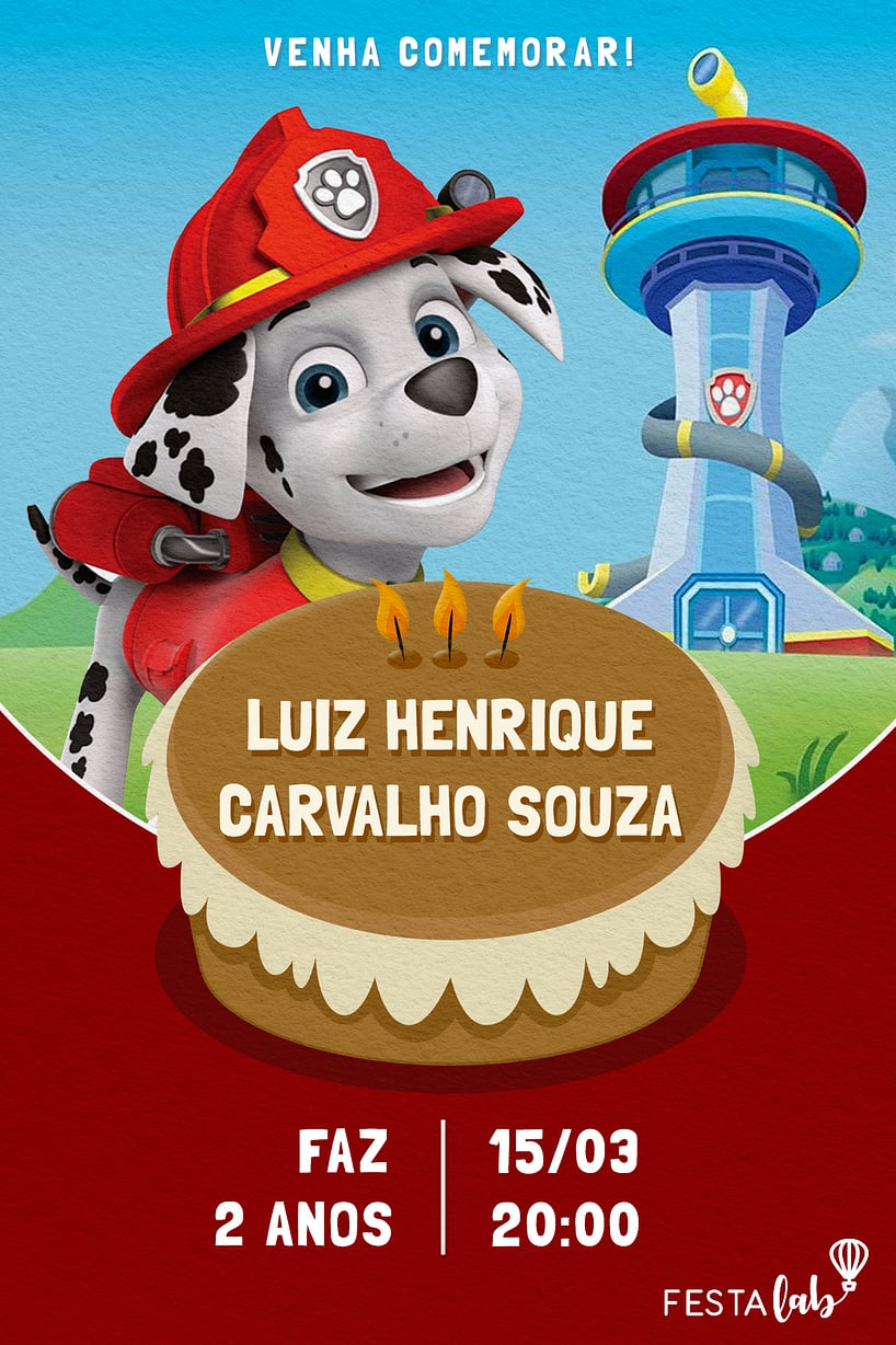 Modelo de Convite de Aniversario - Celebracao do Marshall Criar convite de aniversário - Celebração do Marshall| FestaLab