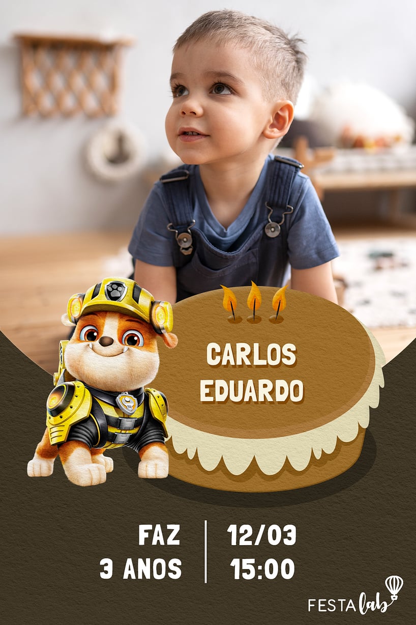 Modelo de Convite de Aniversario - Celebracao do Rubble Criar convite de aniversário - Celebração do Rubble| FestaLab