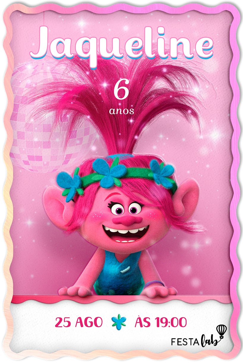 Modelo de Convite de Aniversario - Celebre com a Poppy Criar convite de aniversário - Celebre com a Poppy| FestaLab