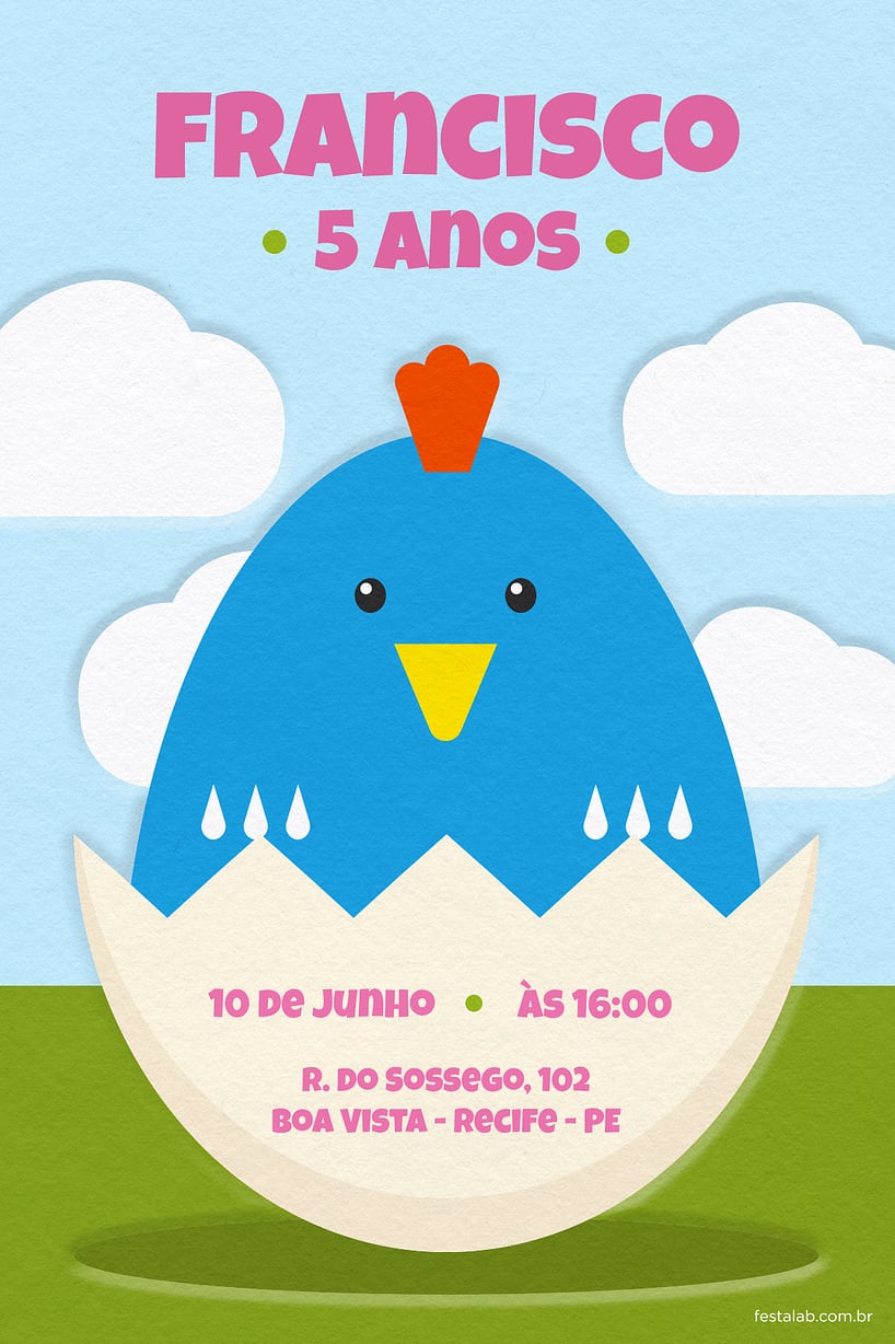 Modelo de Convite de Aniversario - Chocadinha Criar convite de aniversário - Chocadinha| FestaLab
