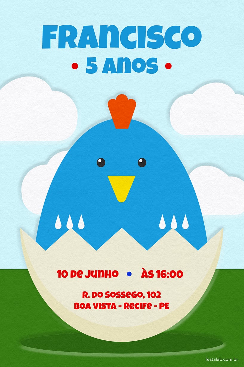 Modelo de Convite de Aniversario - Chocadinho Criar convite de aniversário - Chocadinho| FestaLab