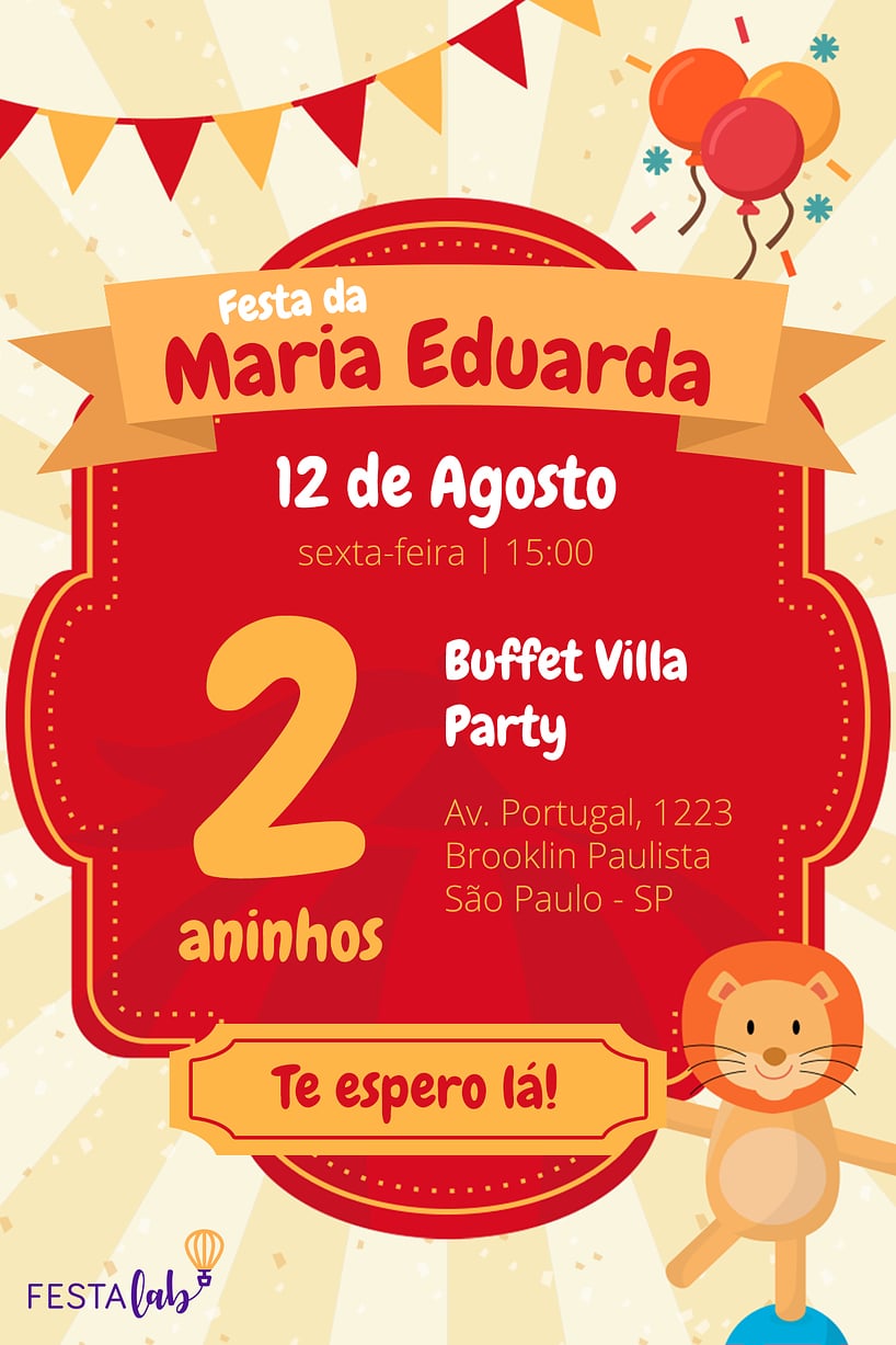 Modelo de Convite de Aniversario - Circo dos Sonhos Criar convite de aniversário - Circo dos Sonhos| FestaLab