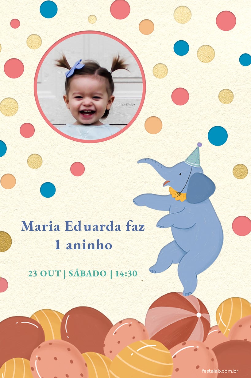 Modelo de Convite de Aniversario - Circo do elefantinho Criar convite de aniversário - Circo do elefantinho| FestaLab