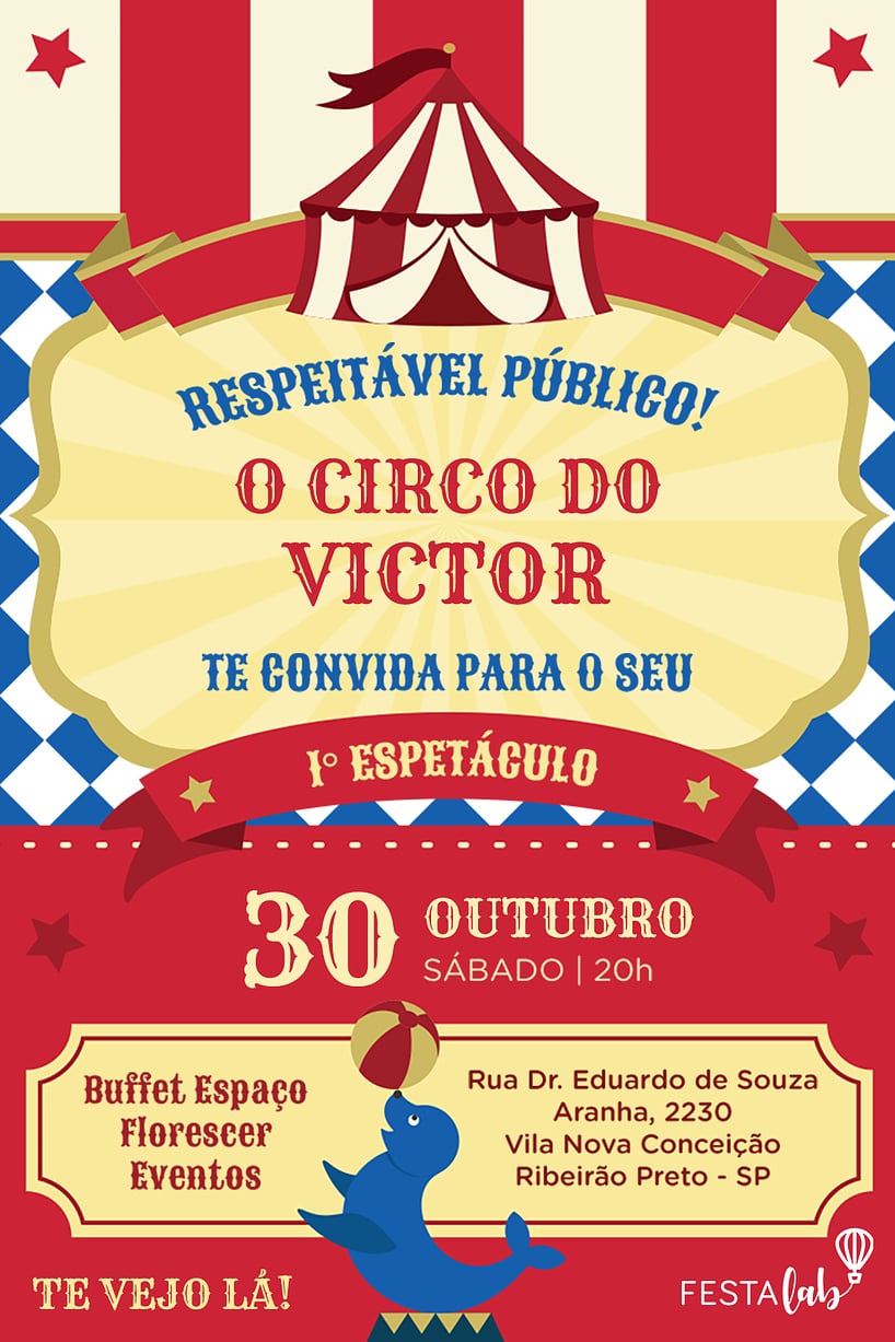 Modelo de Convite de Aniversario - Uma Festa no Circo Criar convite de aniversário - Uma Festa no Circo| FestaLab