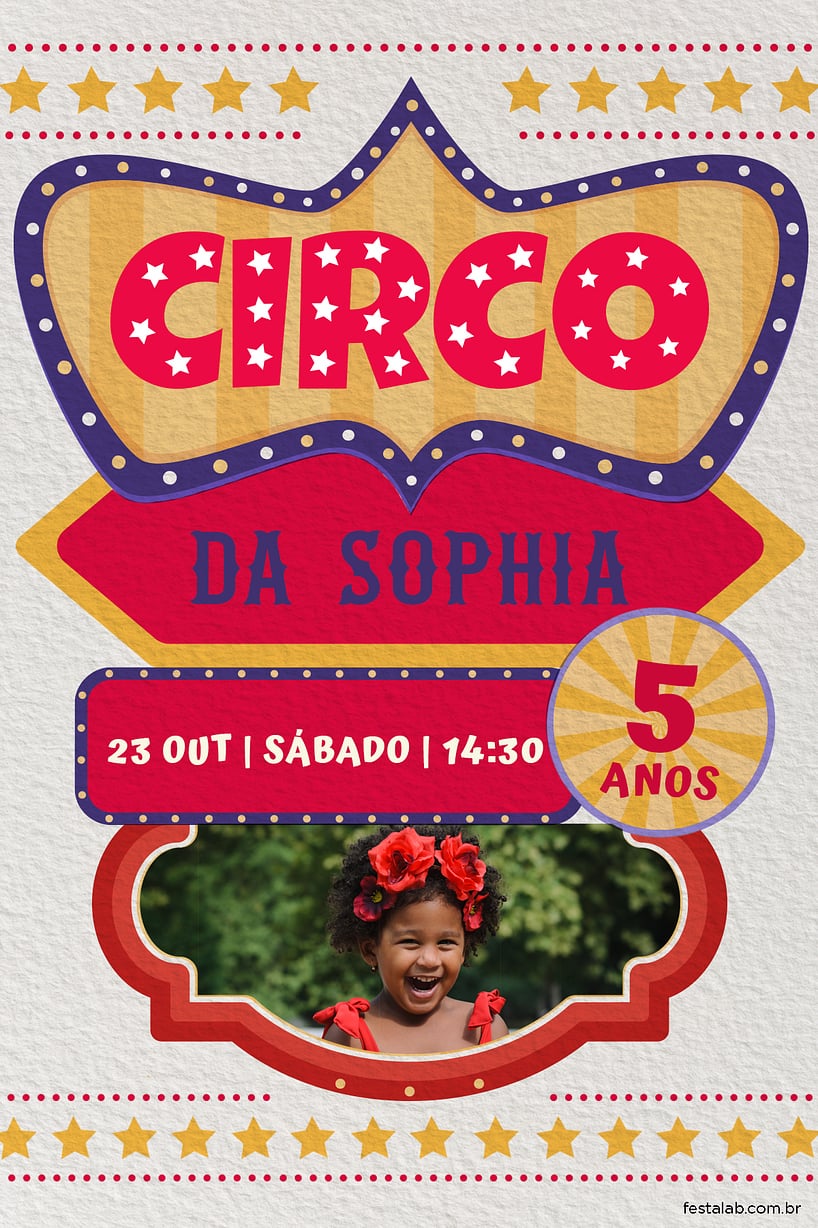 Modelo de Convite de Aniversario - Estrelas do Circo Criar convite de aniversário - Estrelas do Circo| FestaLab
