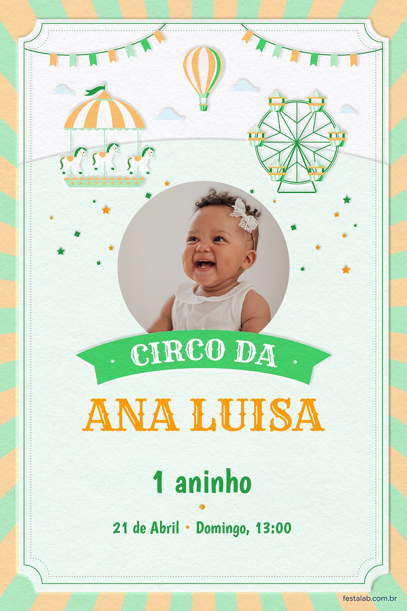 Modelo de Convite de Aniversario - Circo Verde Criar convite de aniversário - Circo Verde| FestaLab