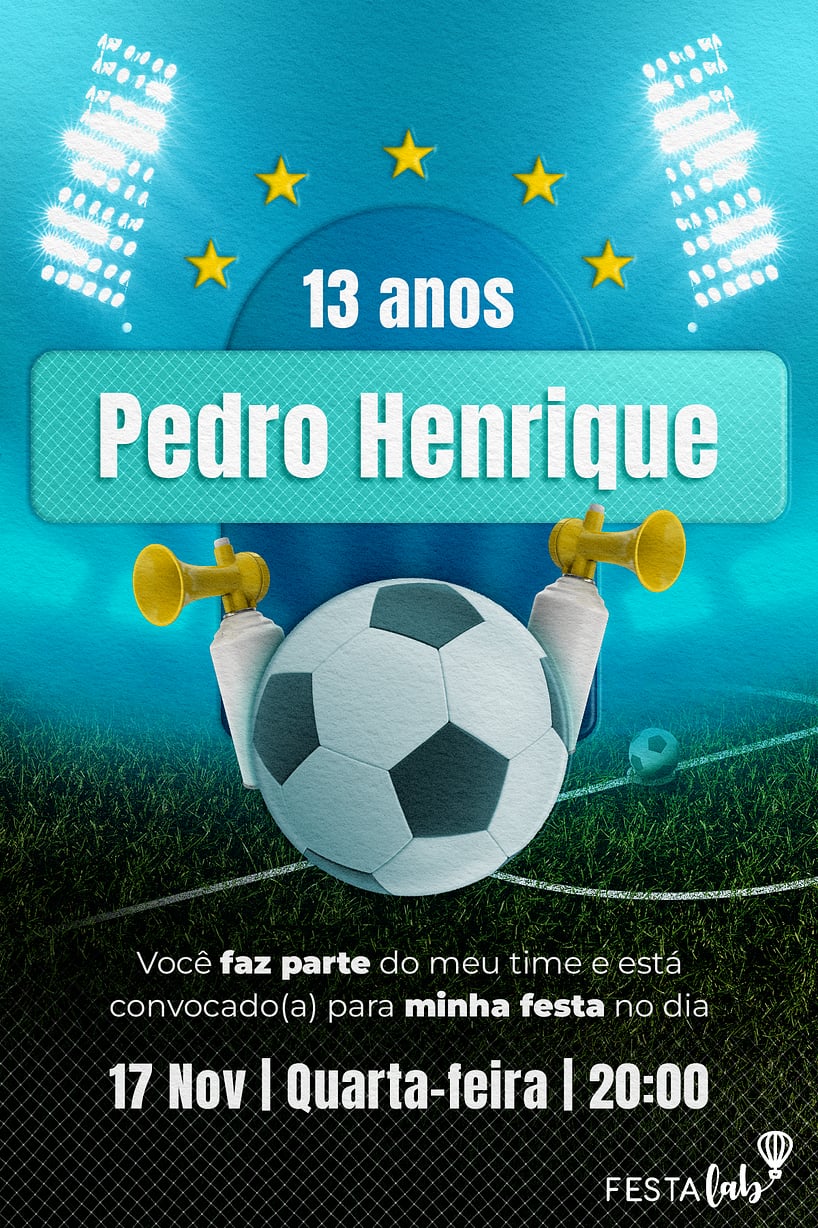 Modelo de Convite de Aniversario - Convocado Futebol Criar convite de aniversário - Convocado Futebol| FestaLab