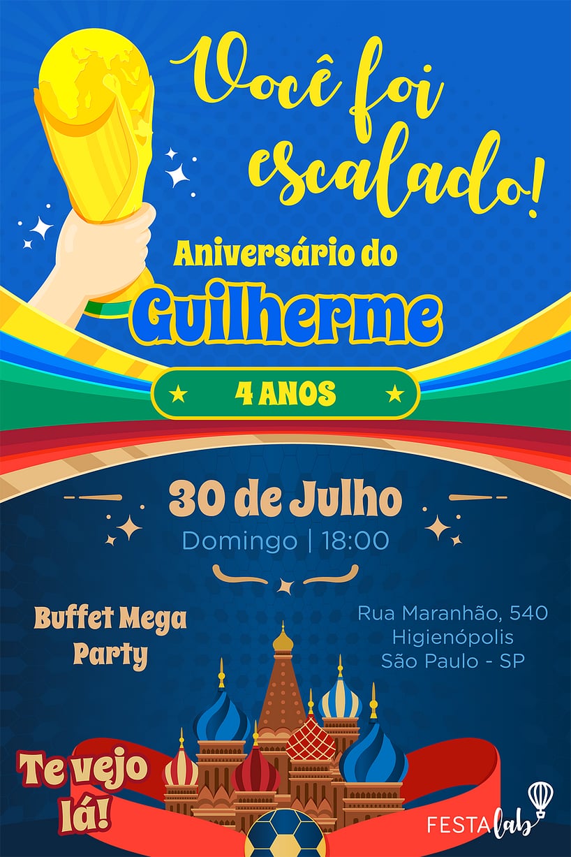 Modelo de Convite de Aniversario - Copa do Mundo Criar convite de aniversário - Copa do Mundo| FestaLab