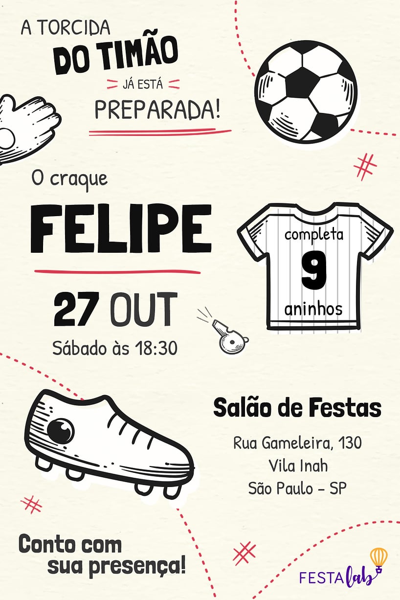 Modelo de Convite de Aniversario - Corinthians Criar convite de aniversário - Corinthians| FestaLab