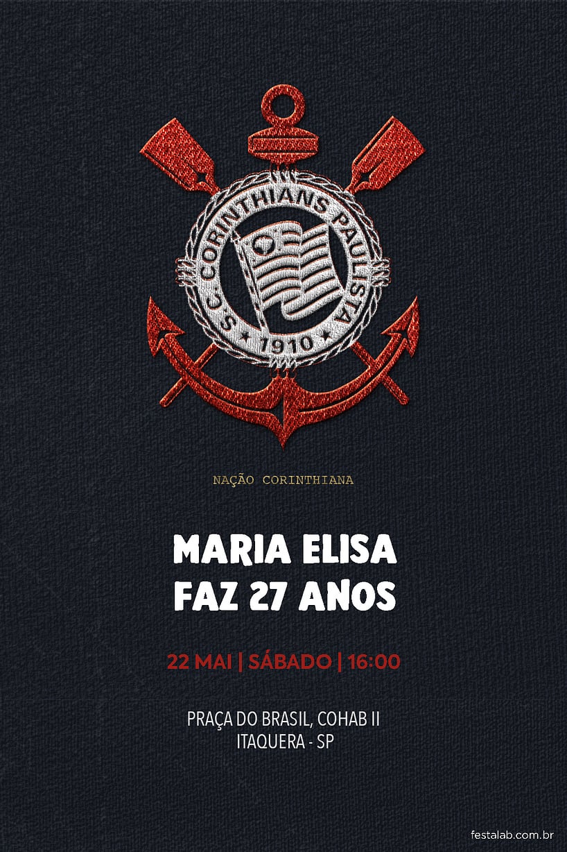 Modelo de Convite de Aniversario - Corinthians camisa Criar convite de aniversário - Corinthians camisa| FestaLab