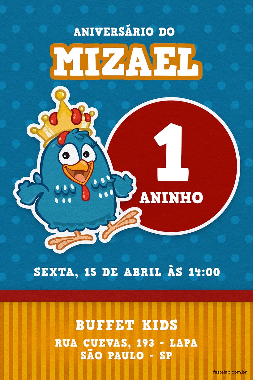 Modelo de Convite de Aniversario - Coroa da galinha pintadinha Criar convite de aniversário - Coroa da galinha pintadinha| FestaLab