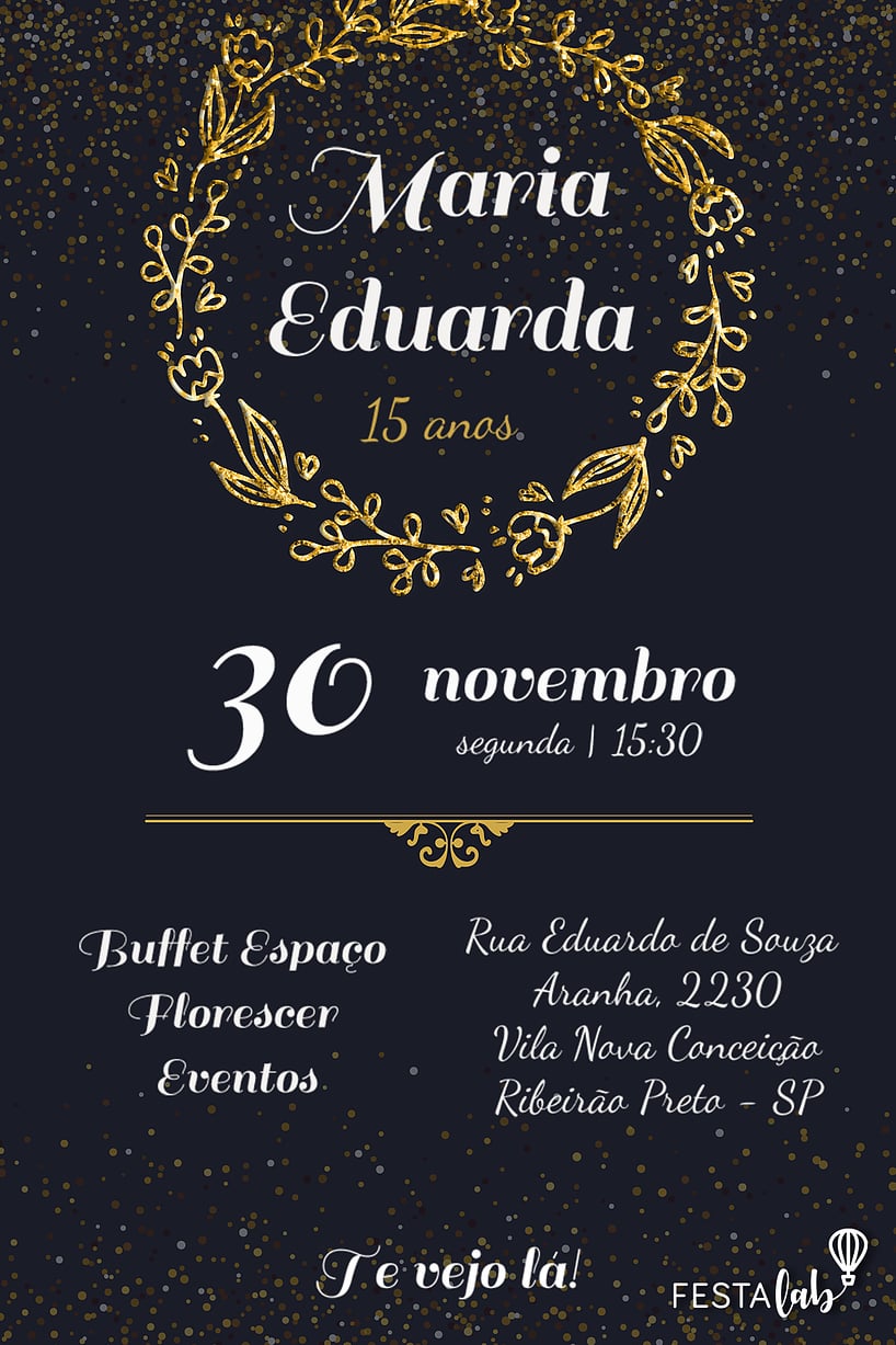 Modelo de Convite de Aniversario - Coroa de Louros dourado Criar convite de aniversário - Coroa de Louros dourado| FestaLab