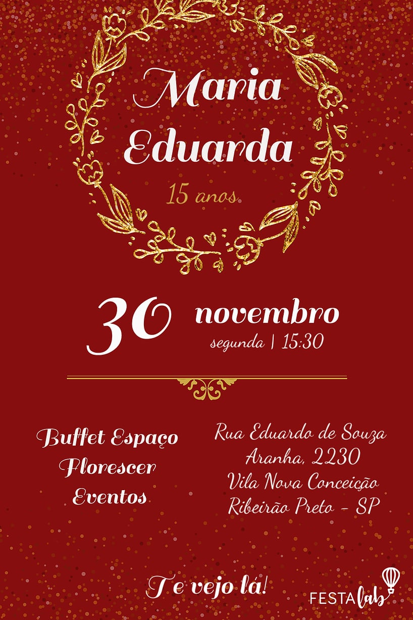 Modelo de Convite de Aniversario - Coroa de Louros Vermelho Criar convite de aniversário - Coroa de Louros Vermelho| FestaLab