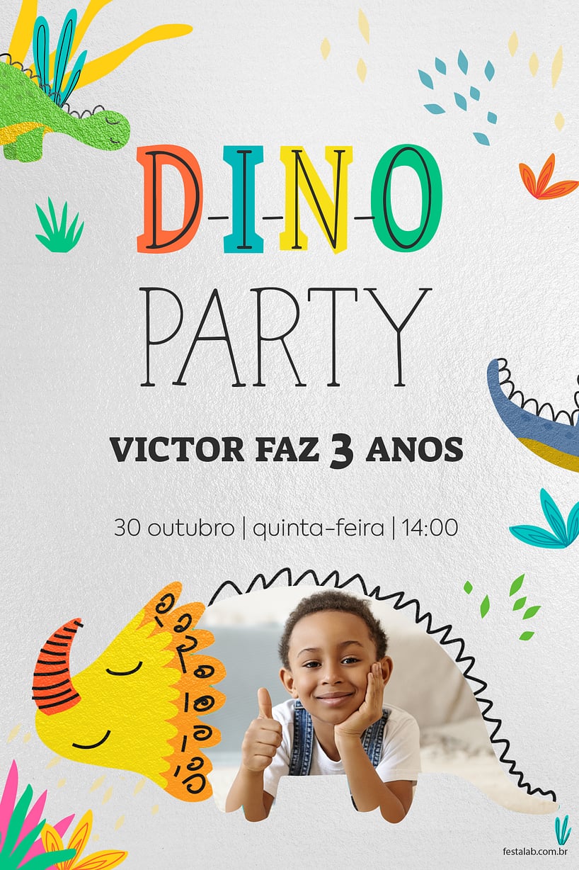 Modelo de Convite de Aniversario - Dino Baby Criar convite de aniversário - Dino Baby| FestaLab