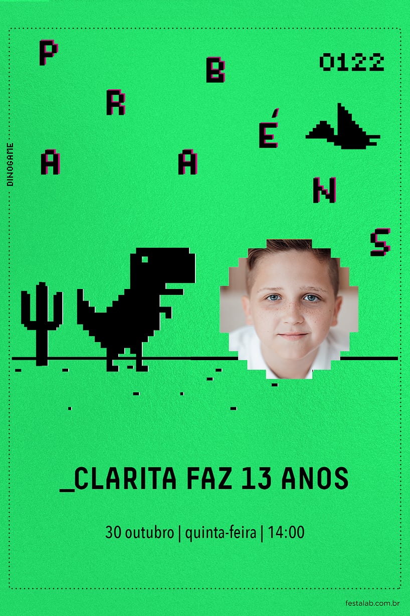 Modelo de Convite de Aniversario - Dino Game Criar convite de aniversário - Dino Game| FestaLab