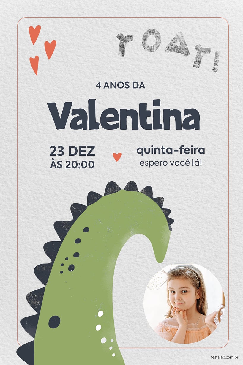 Modelo de Convite de Aniversario - Dino Timido Criar convite de aniversário - Dino Timido| FestaLab