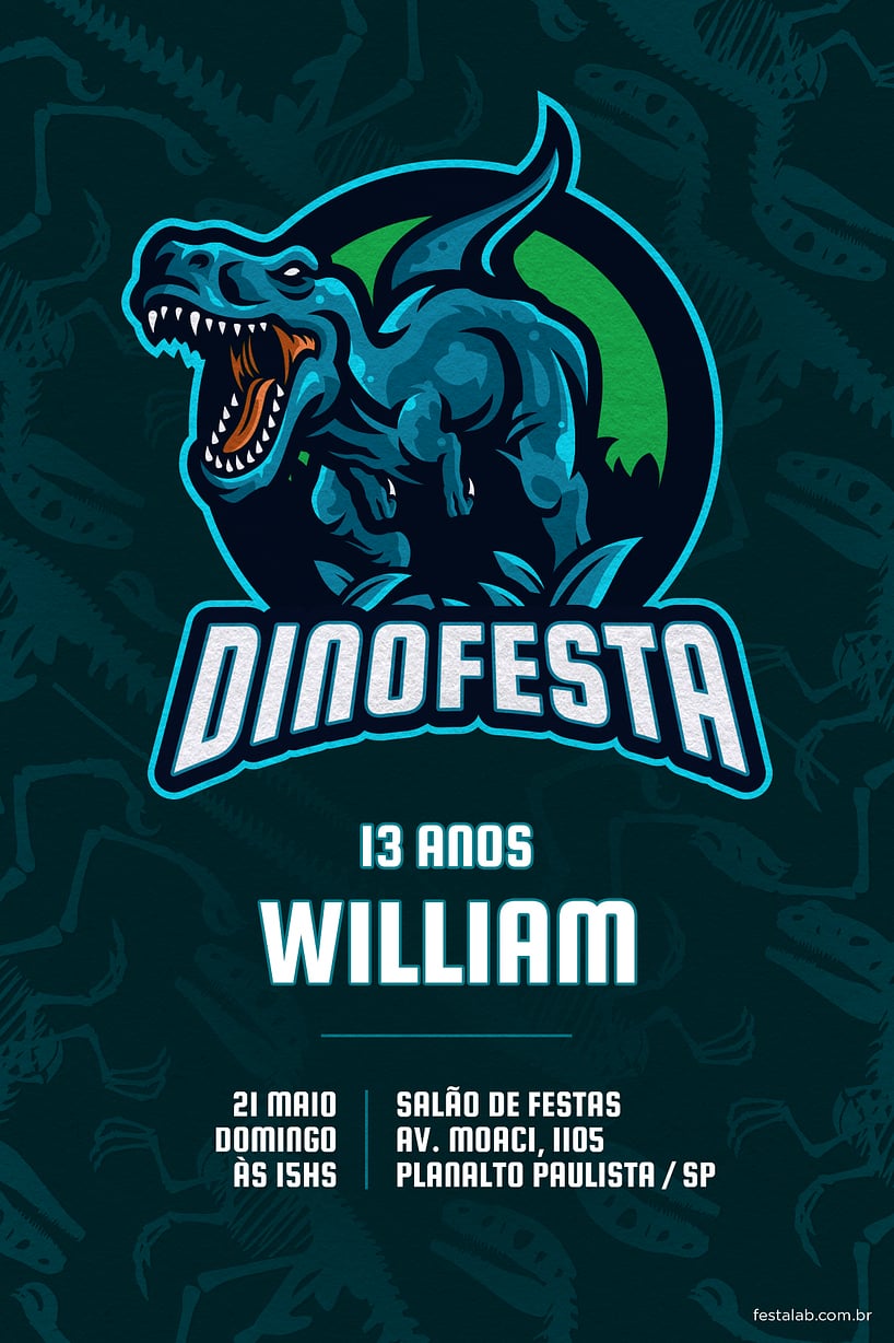 Modelo de Convite de Aniversario - Dinofesta azul Criar convite de aniversário - Dinofesta azul| FestaLab
