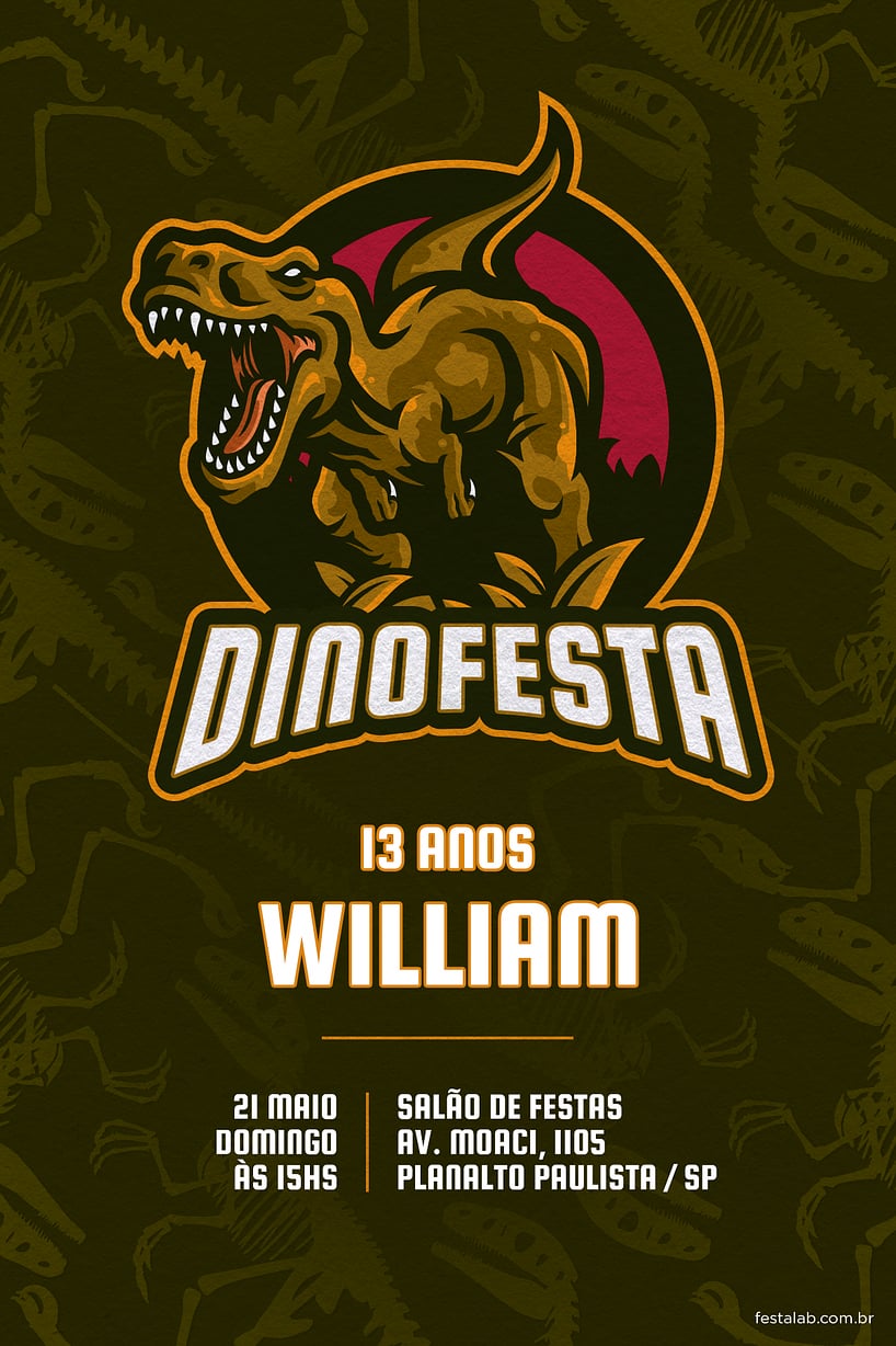 Modelo de Convite de Aniversario - Dinofesta laranja Criar convite de aniversário - Dinofesta laranja| FestaLab