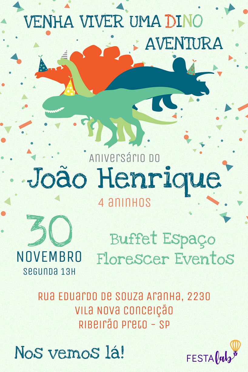 Modelo de Convite de Aniversario - Dinossauros Criar convite de aniversário - Dinossauros| FestaLab