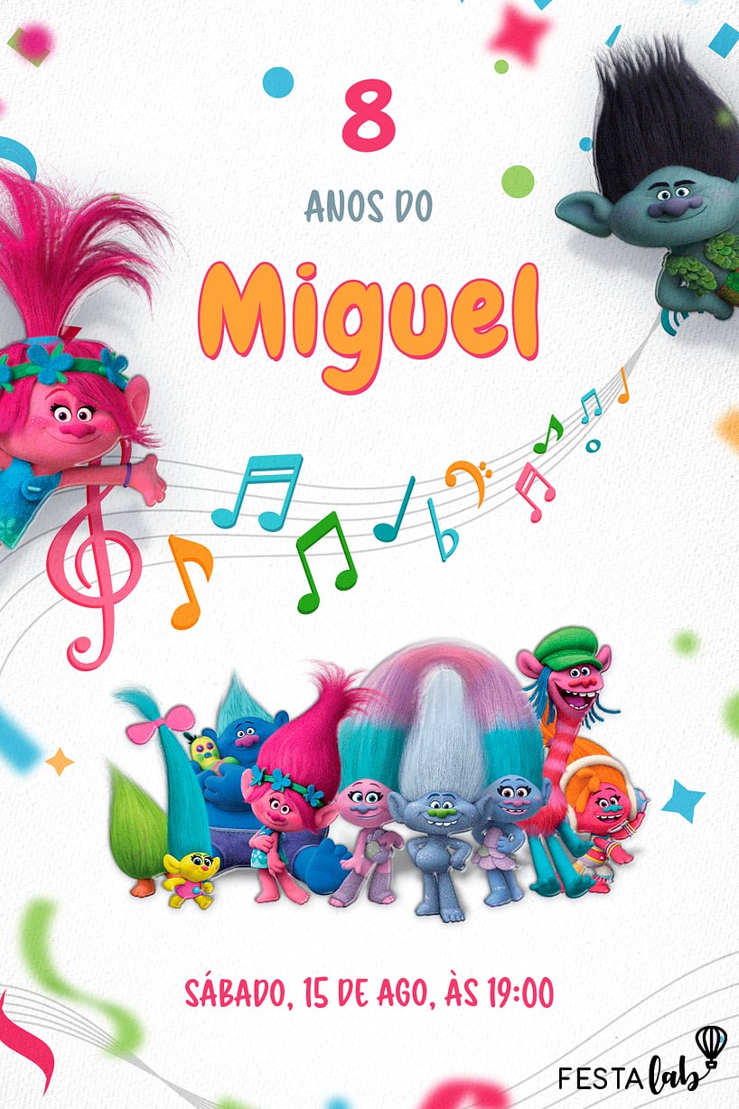 Modelo de Convite de Aniversario - Diversao com Trolls Criar convite de aniversário - Diversão com Trolls| FestaLab