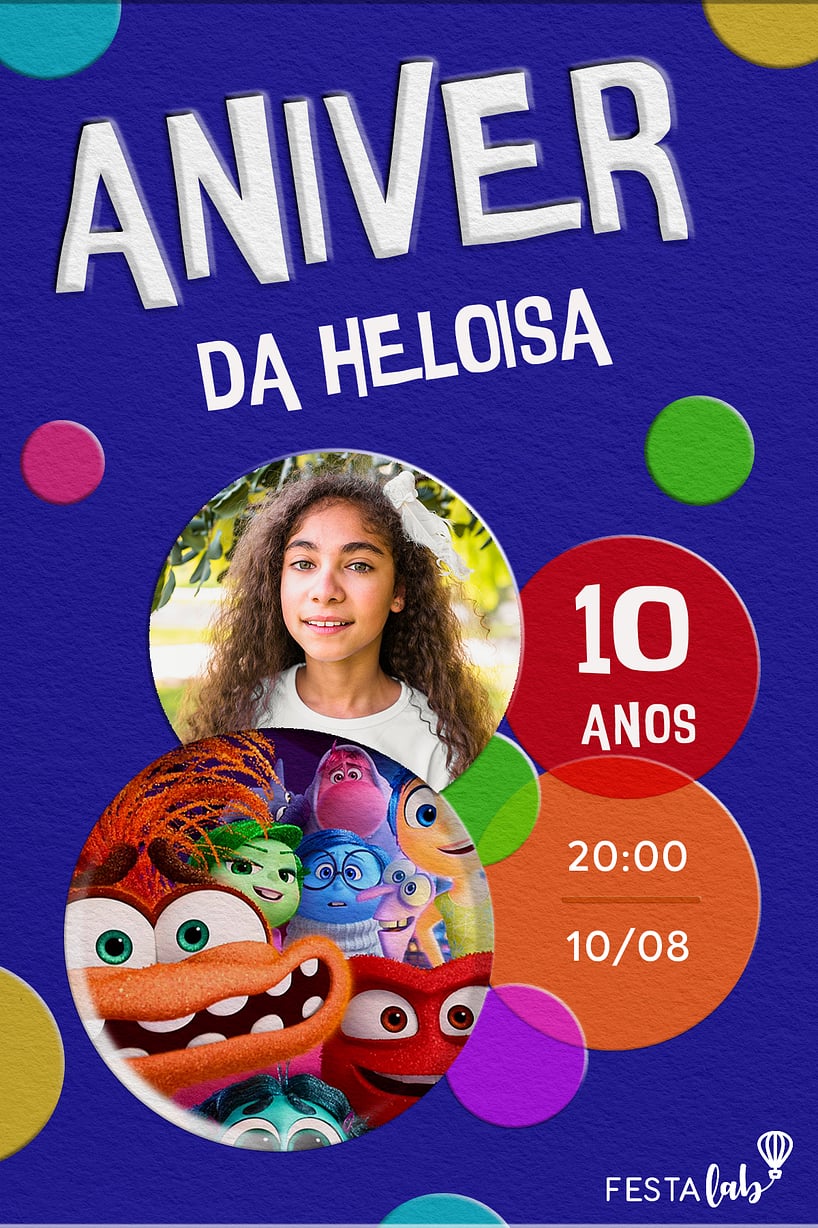 Modelo de Convite de Aniversario - Divertida mente Criar convite de aniversário - Divertida mente| FestaLab