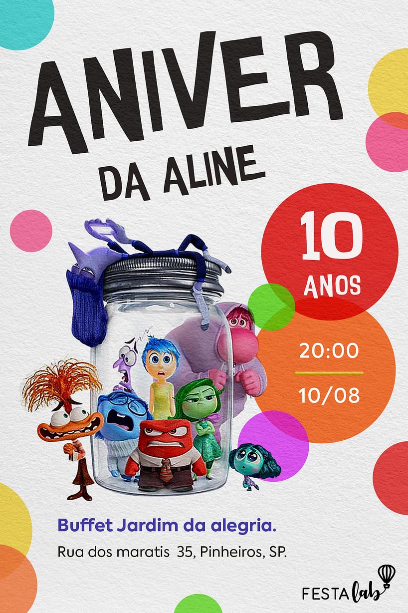 Modelo de Convite de Aniversario - Divertidamente Criar convite de aniversário - Divertidamente| FestaLab