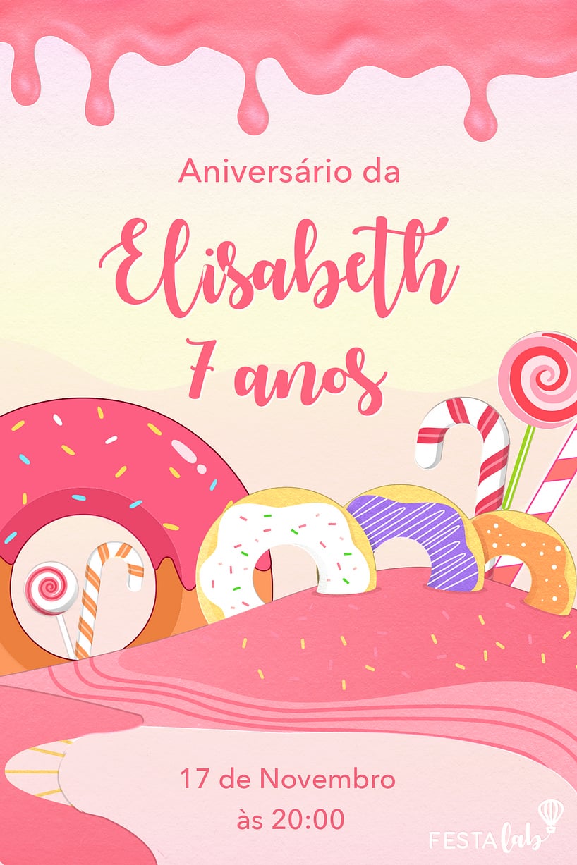Modelo de Convite de Aniversario - Doces Criar convite de aniversário - Doces| FestaLab