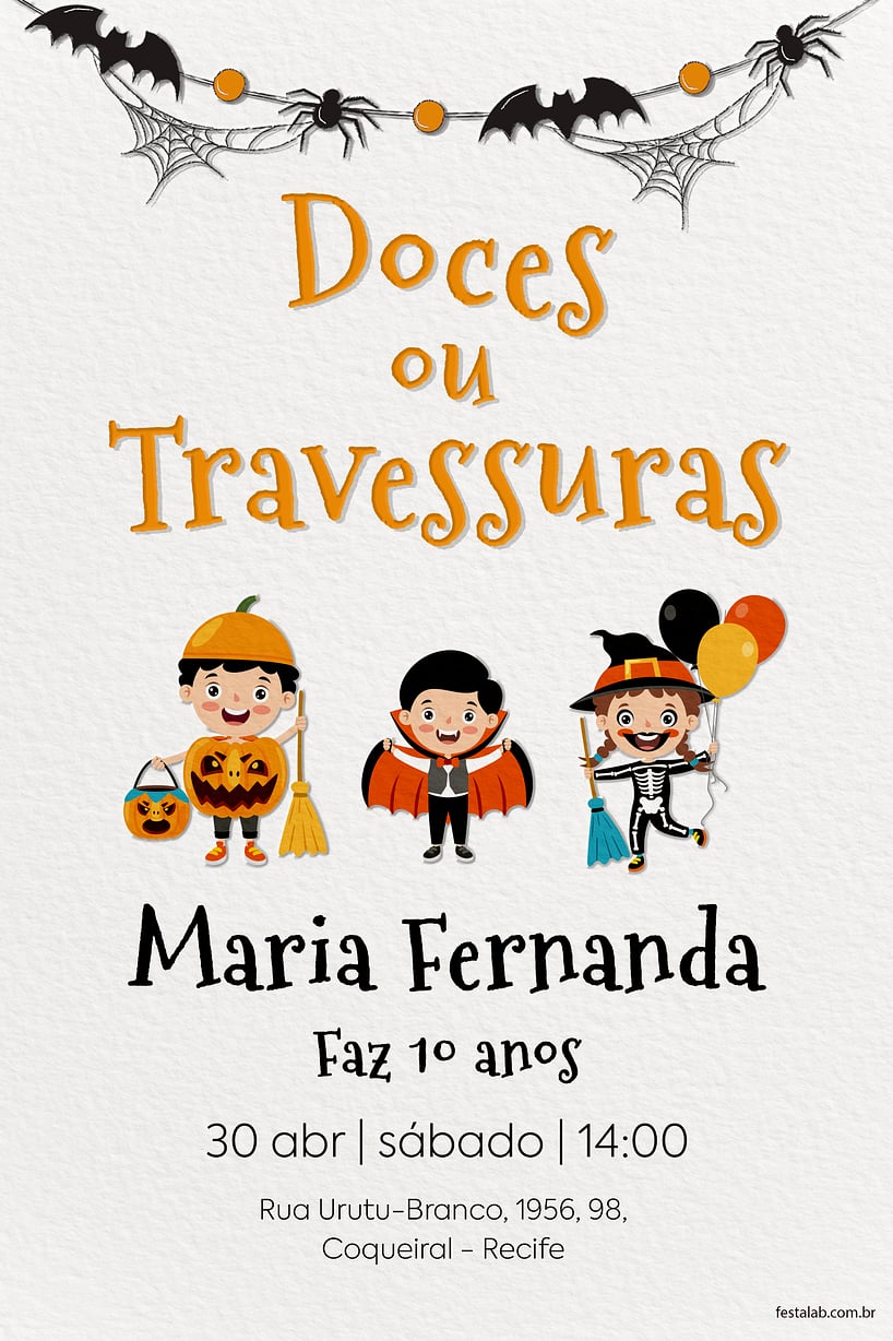 Modelo de Convite de Aniversario - Doces ou Travessuras Criar convite de aniversário - Doces ou Travessuras| FestaLab