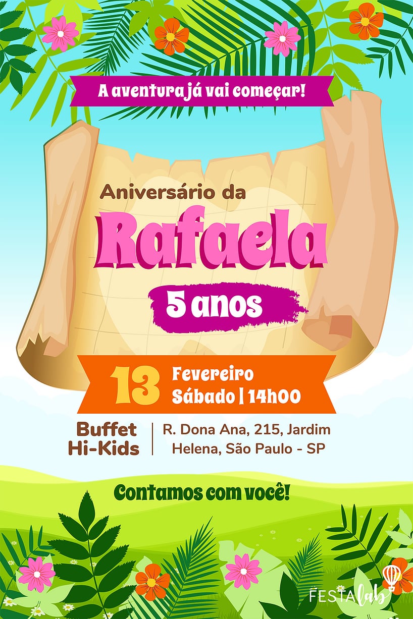 Modelo de Convite de Aniversario - Dora Aventureira Criar convite de aniversário - Dora Aventureira| FestaLab