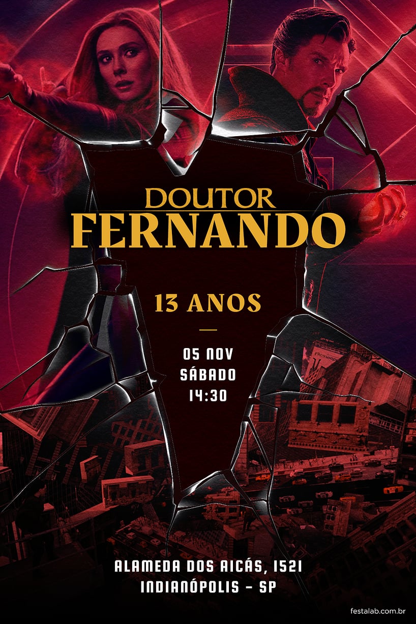 Modelo de Convite de Aniversario - Doutor estranho Criar convite de aniversário - Doutor estranho| FestaLab
