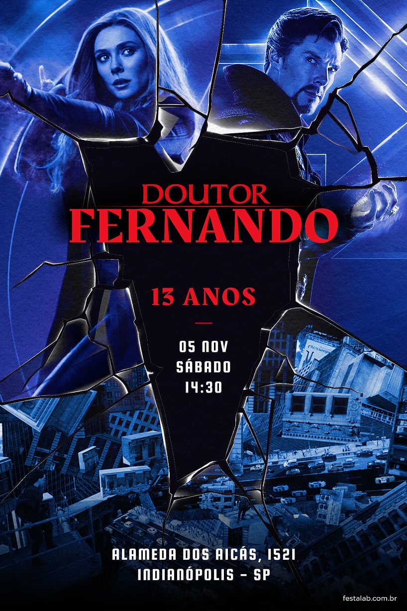 Modelo de Convite de Aniversario - Doutor estranho azul Criar convite de aniversário - Doutor estranho azul| FestaLab