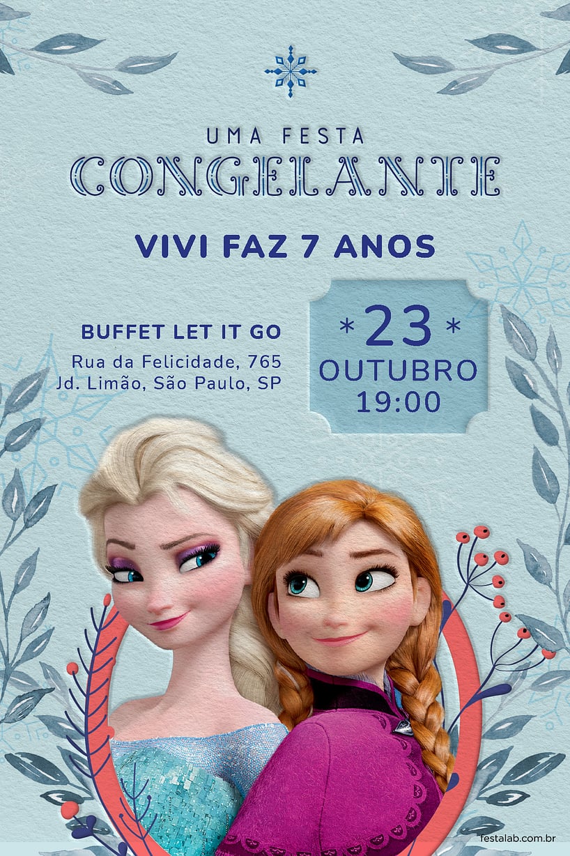 Modelo de Convite de Aniversario - Elsa e Anna Criar convite de aniversário - Elsa e Anna| FestaLab