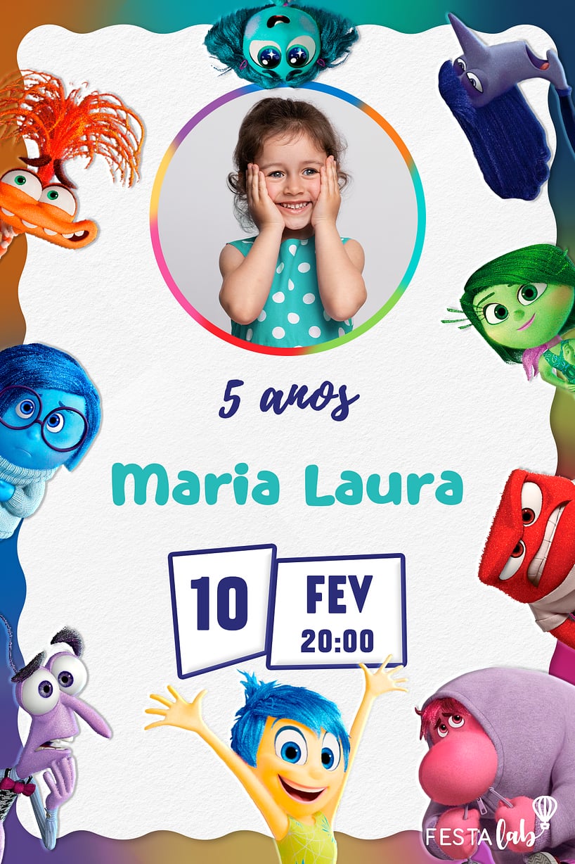 Modelo de Convite de Aniversario - Emocoes Divertidamente Criar convite de aniversário - Emoções Divertidamente| FestaLab
