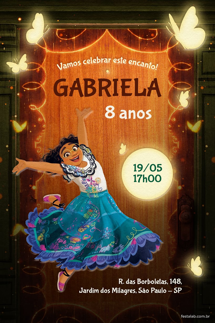 Modelo de Convite de Aniversario - Encanto da Mirabel Criar convite de aniversário - Encanto da Mirabel| FestaLab