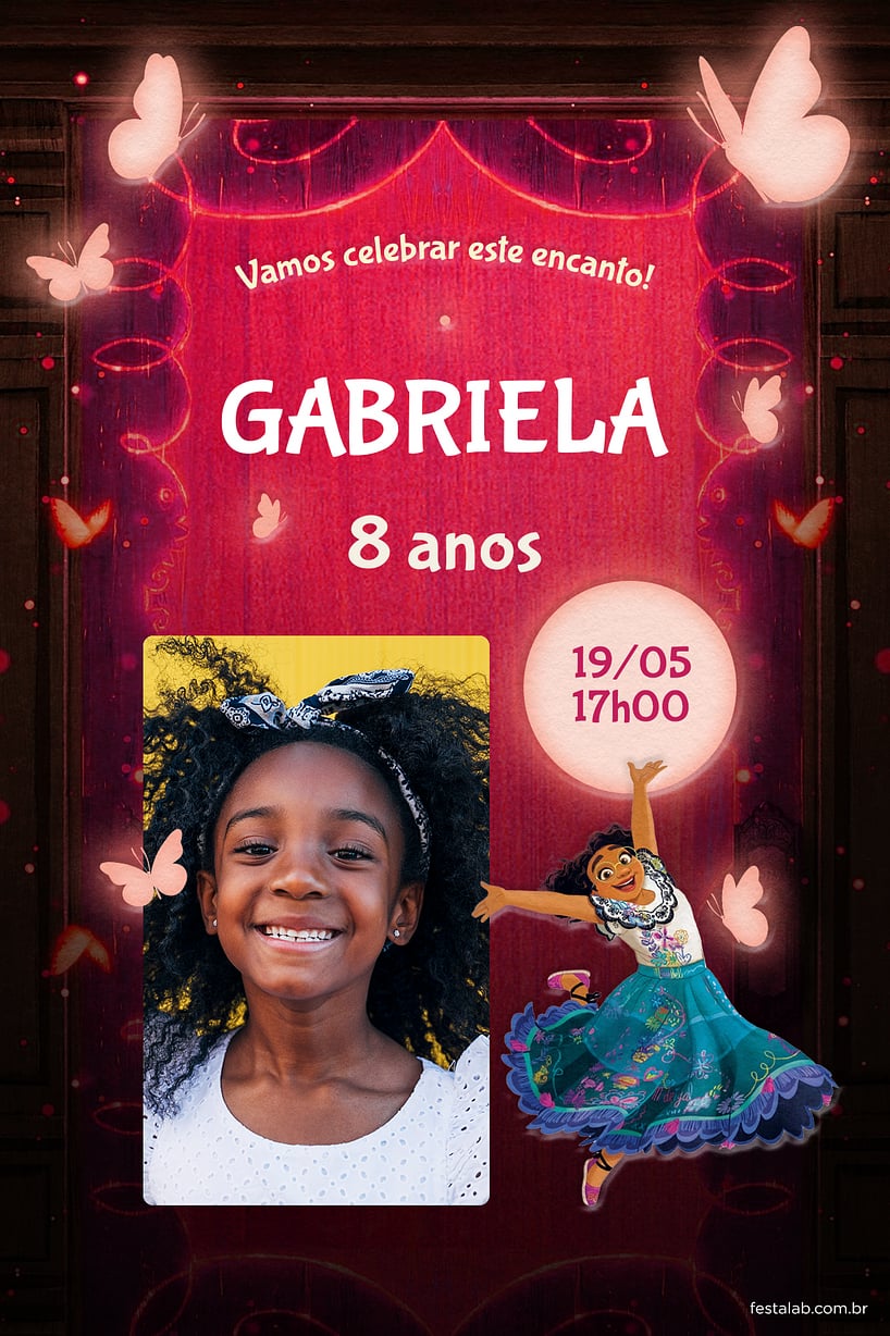 Modelo de Convite de Aniversario - Encanto da Mirabel Rosa Criar convite de aniversário - Encanto da Mirabel Rosa| FestaLab