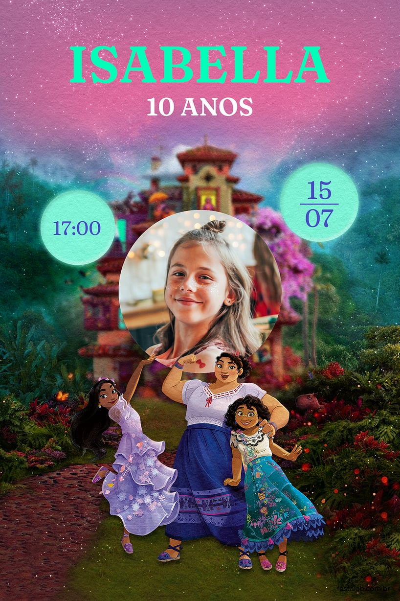 Modelo de Convite de Aniversario - Encanto Rosa Criar convite de aniversário - Encanto Rosa| FestaLab