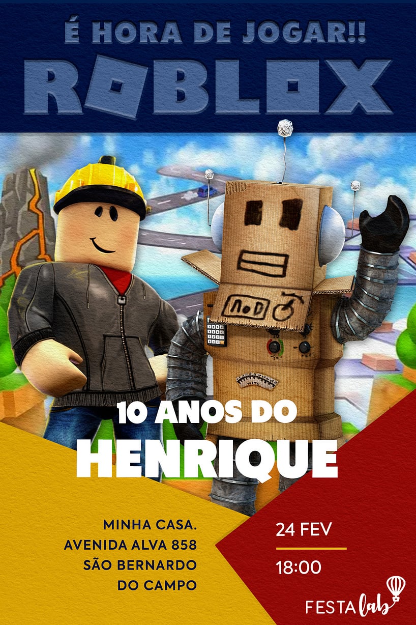 Modelo de Convite de Aniversario - Equipe roblox Criar convite de aniversário - Equipe roblox| FestaLab