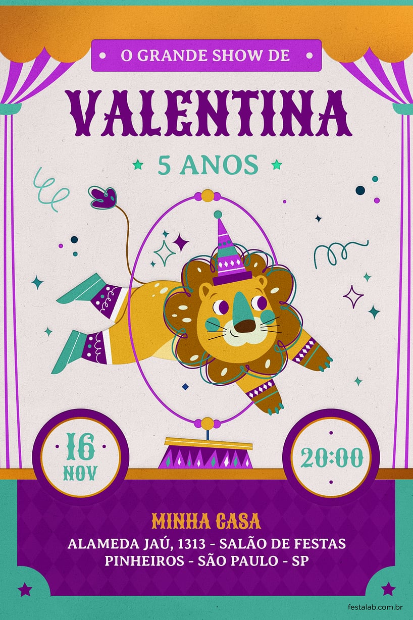 Modelo de Convite de Aniversario - Espetaculo roxo Criar convite de aniversário - Espetáculo roxo| FestaLab