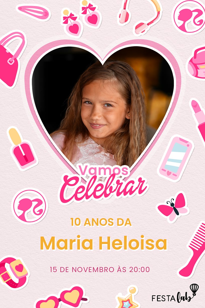 Modelo de Convite de Aniversario - Fashion da Barbie Criar convite de aniversário - Fashion da Barbie| FestaLab