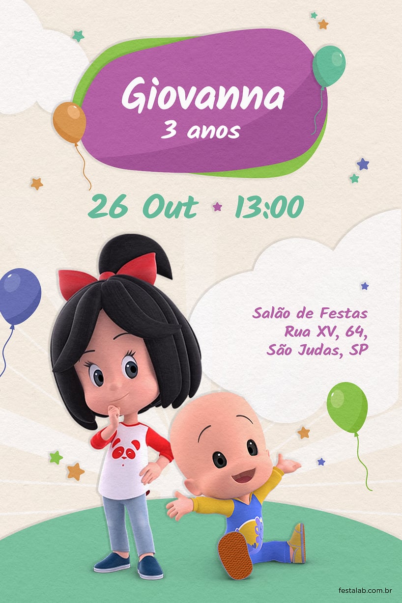 Modelo de Convite de Aniversario - Festa da Cleo e Cuquin bege Criar convite de aniversário - Festa da Cleo e Cuquin bege| FestaLab
