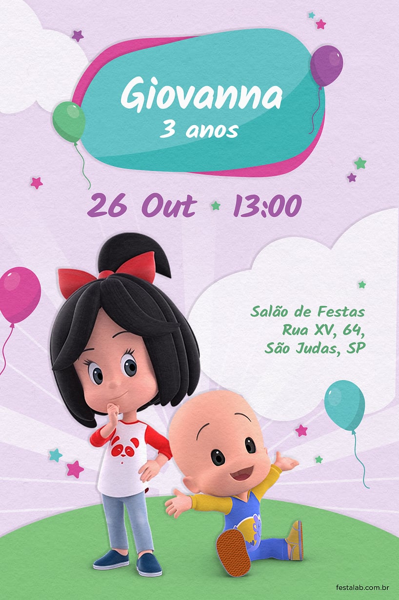 Modelo de Convite de Aniversario - Festa da Cleo e Cuquin lilas Criar convite de aniversário - Festa da Cleo e Cuquin lilas| FestaLab
