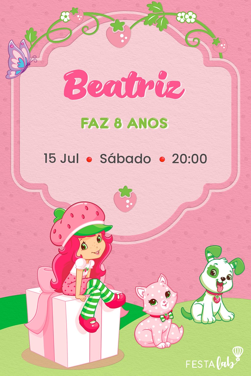 Modelo de Convite de Aniversario - Festa da Moranguinho Criar convite de aniversário - Festa da Moranguinho| FestaLab