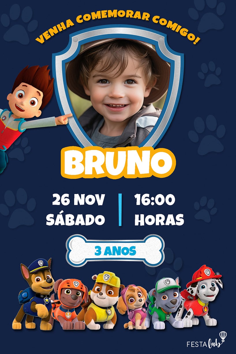 Modelo de Convite de Aniversario - Festa da patrulha canina Criar convite de aniversário - Festa da patrulha canina| FestaLab